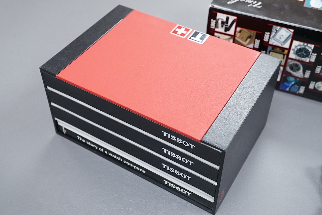 A gentleman's modern stainless steel Tissot PRC 200l chronograph quartz wrist watch, case diameter 40mm, with box and pamphlets.